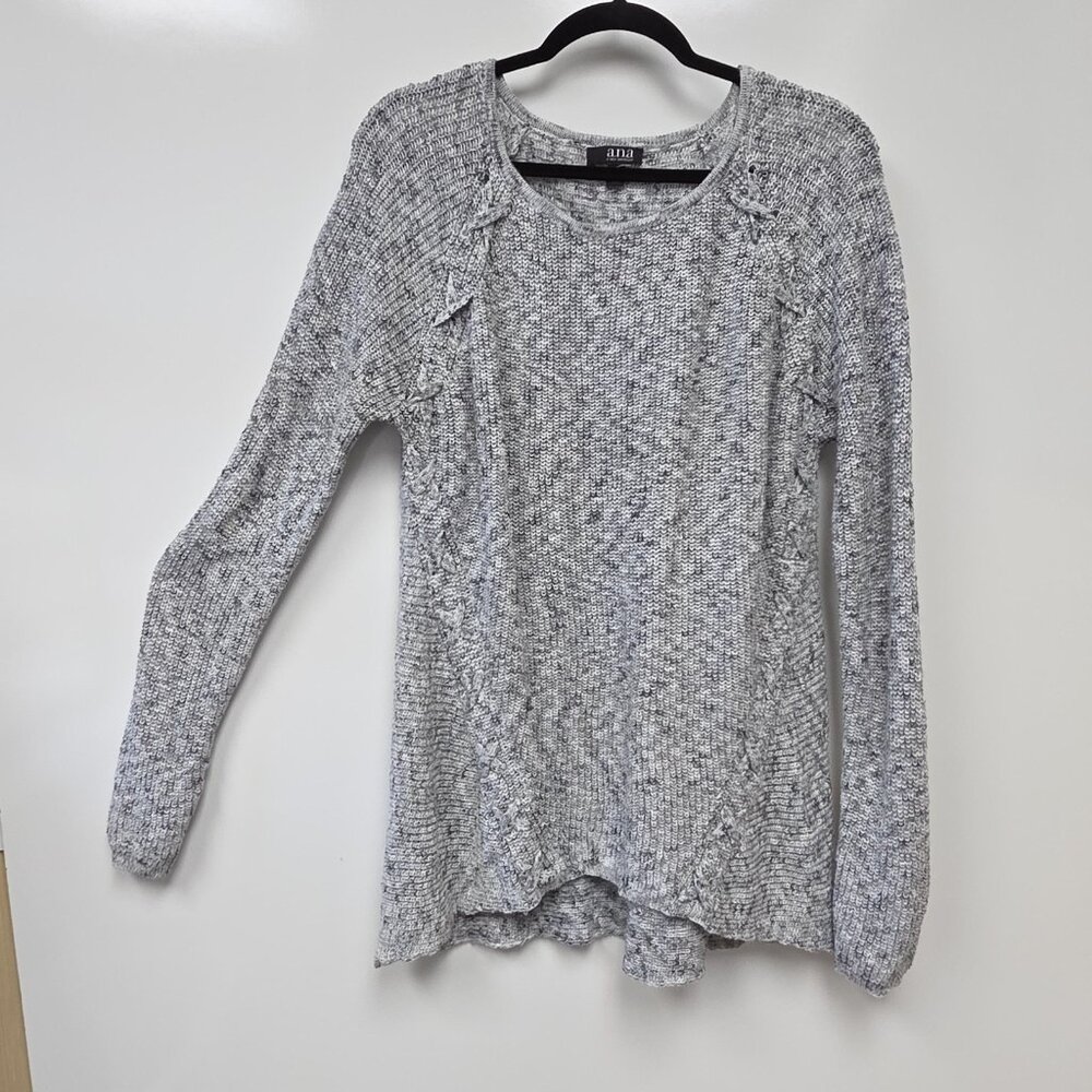 A.n.a A New Approach Sweater Womens XL Gray Cable Knit Raglan Crewneck Pullover